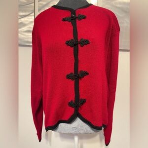 Marisa Christina Open Front Cardigan Sweater Red Black Medium Pre Loved